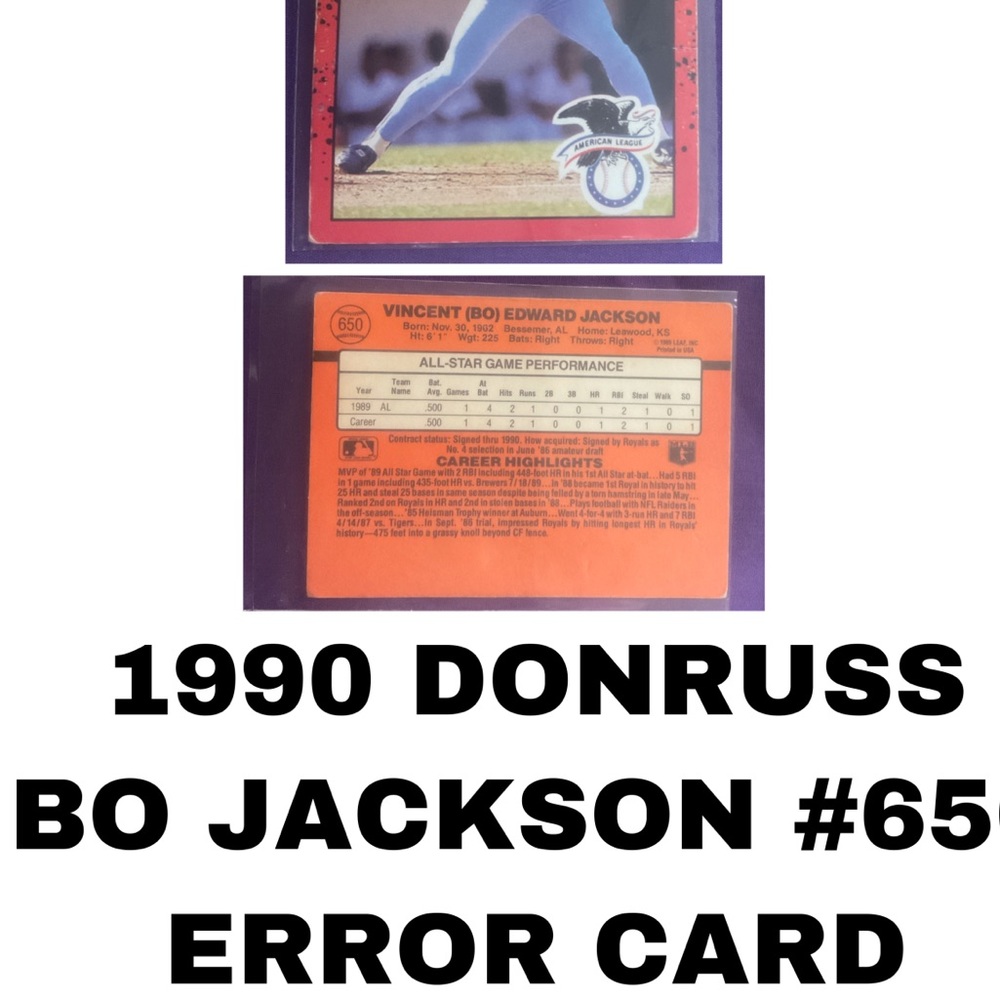 1990 DONRUSS BO JACKSON ERROR CARD